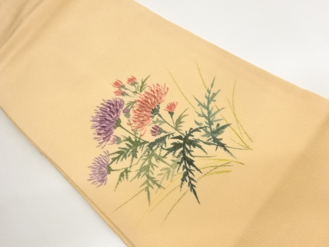 JAPANESE NAGOYA OBI / CHIRIMEN / KINSAI / FLORAL PLANTS